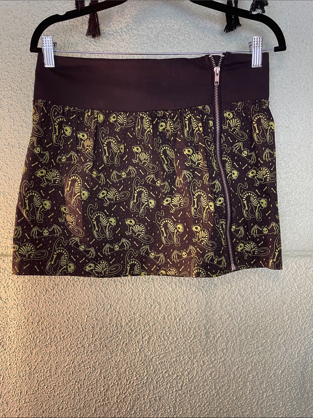 SOURPUSS Cat Rat Bat Skeleton Zip Mini Skirt SZ L
